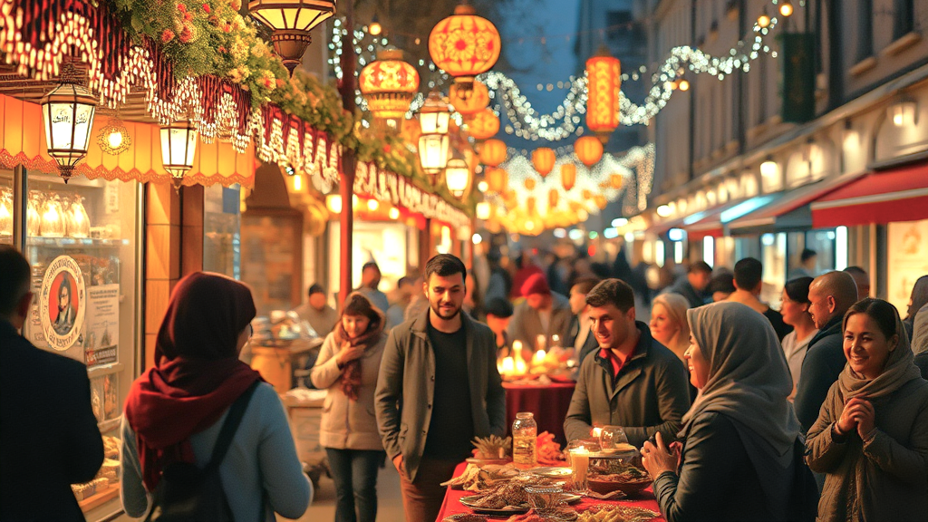 Frankfurt: Happy Ramadan-Beleuchtung während des islamischen Fastenmonats
